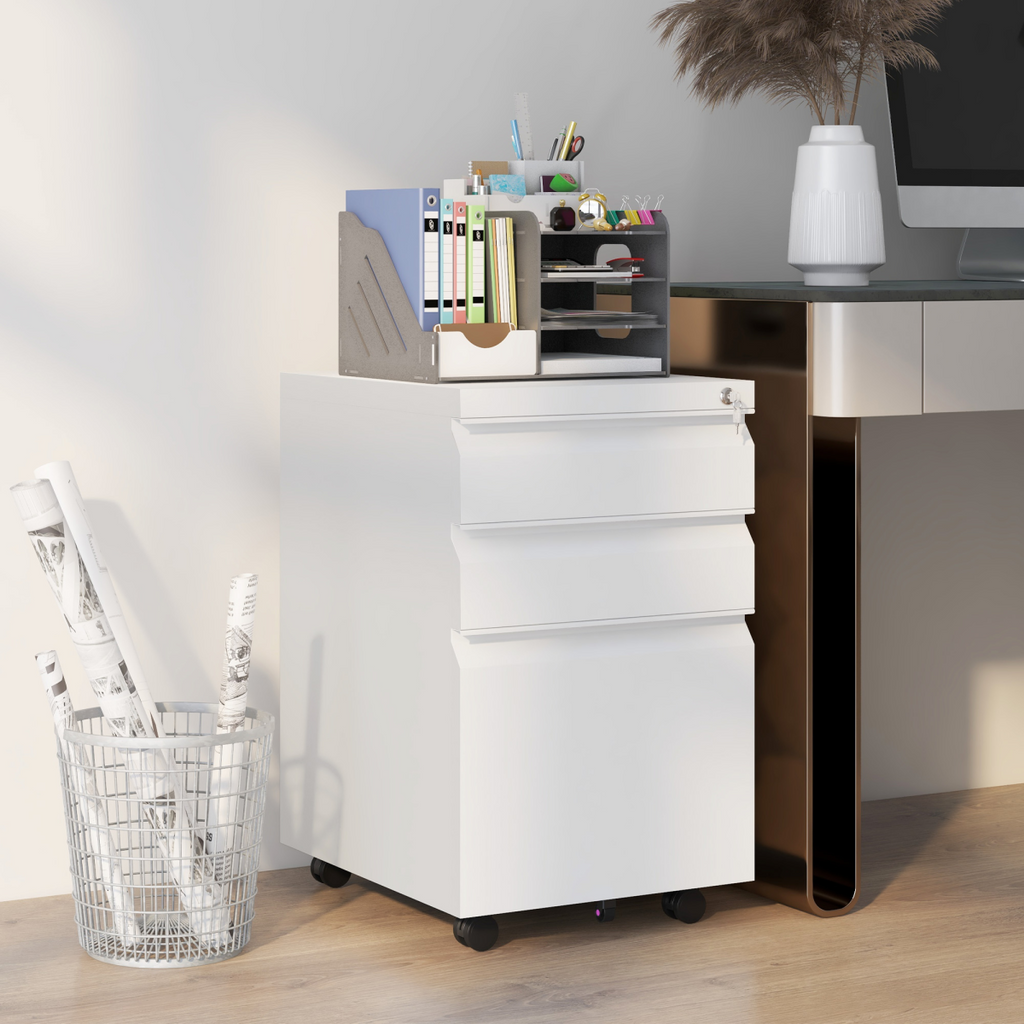 Secure Rolling File Storage Cabinet - Compact Steel, Locking Drawers, Mobile Design