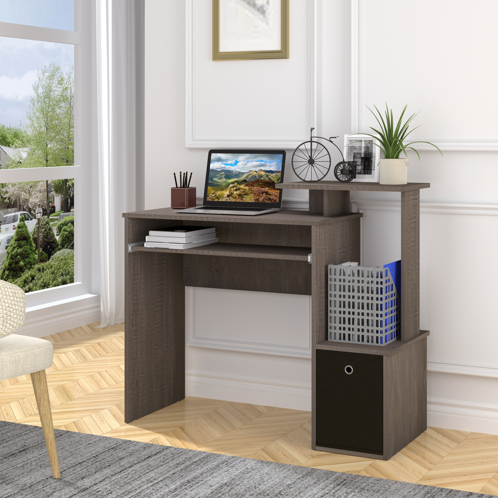 Unique Grey Computer Desk with Sliding Tray & Hidden Storage Solutions