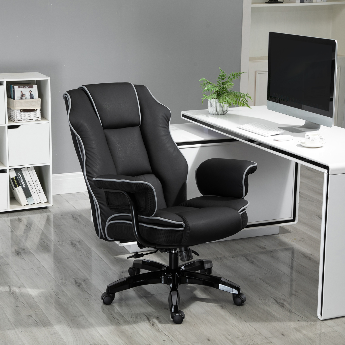 Piped PU Leather Padded High-Back Computer Office Gaming Chair Black Vinsetto