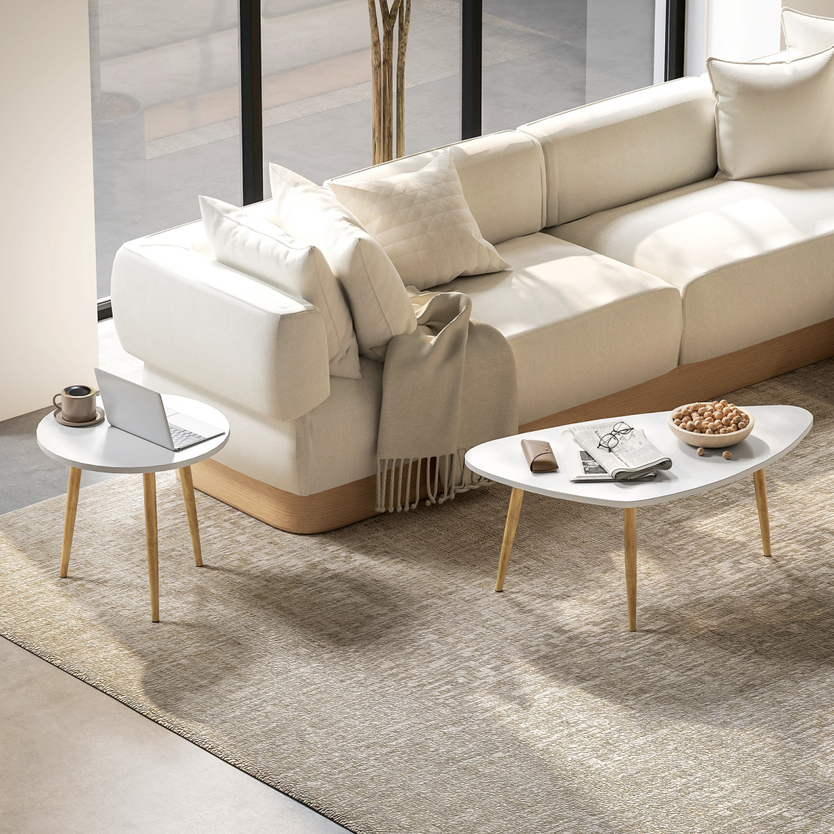 HOMCOM Coffee Table Set of 2 Nesting End Side Tables for Living Room, White