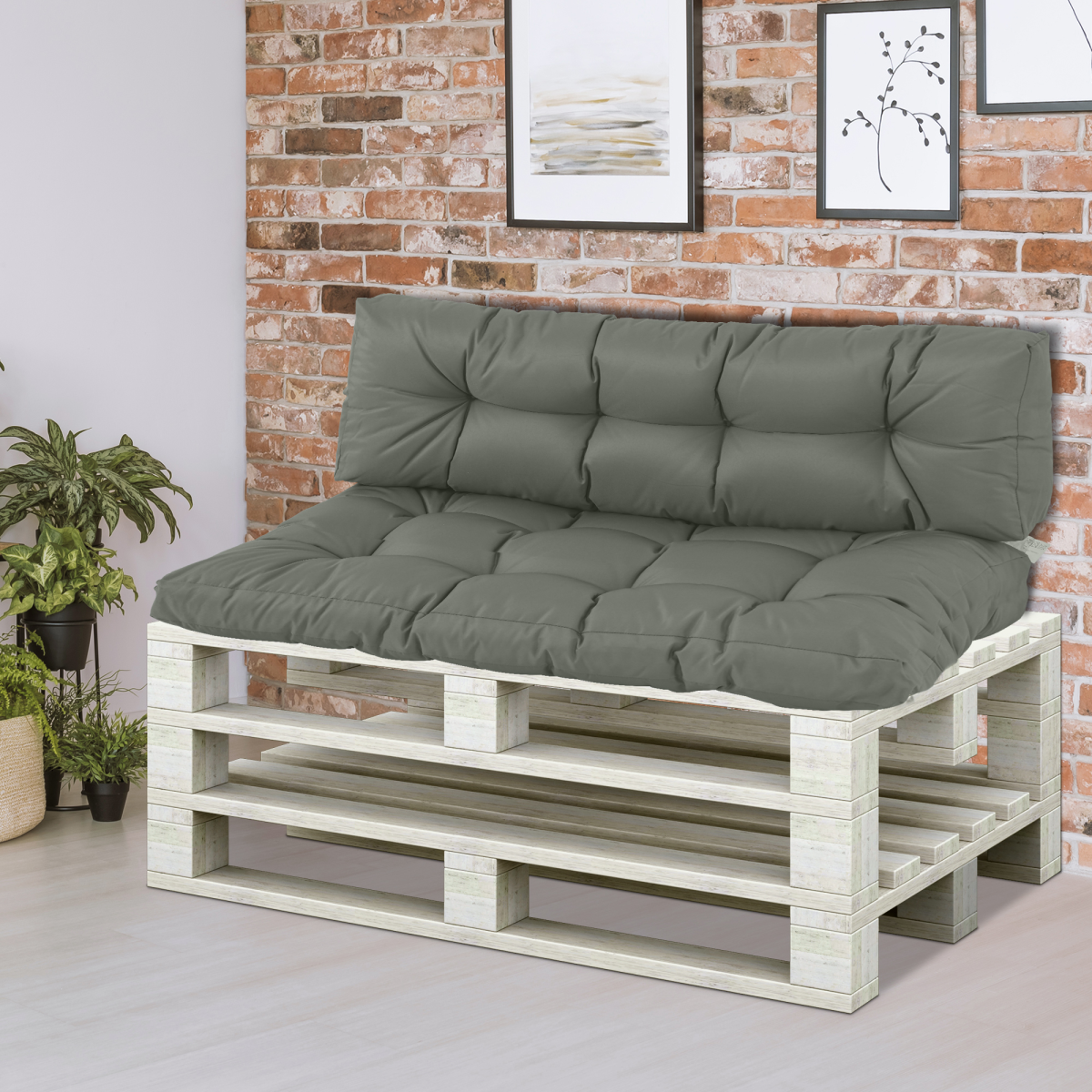 2Pcs Garden Tufted Pallet Cushion Seat Pad Back Cushion Patio Dark Grey