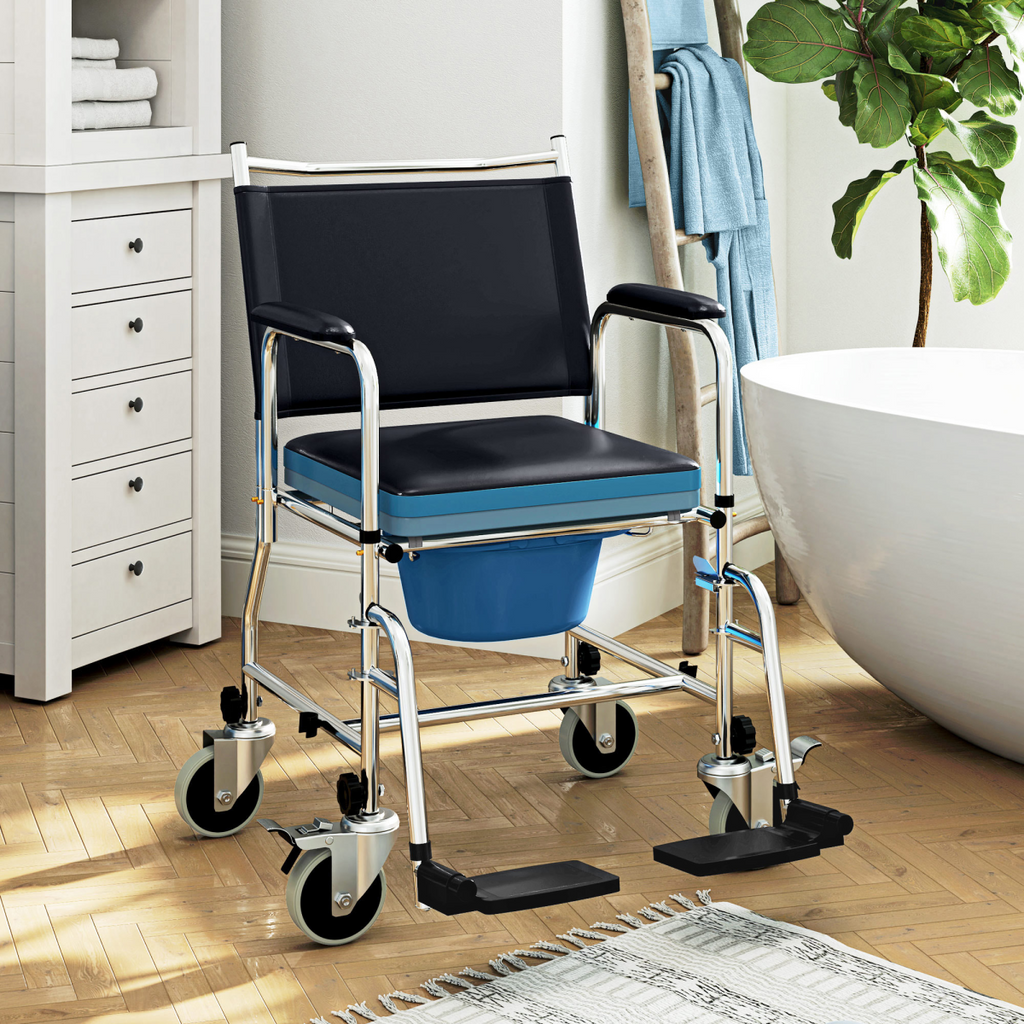 Versatile Commode Shower Chair Wheelchair with Footrest for Comfort