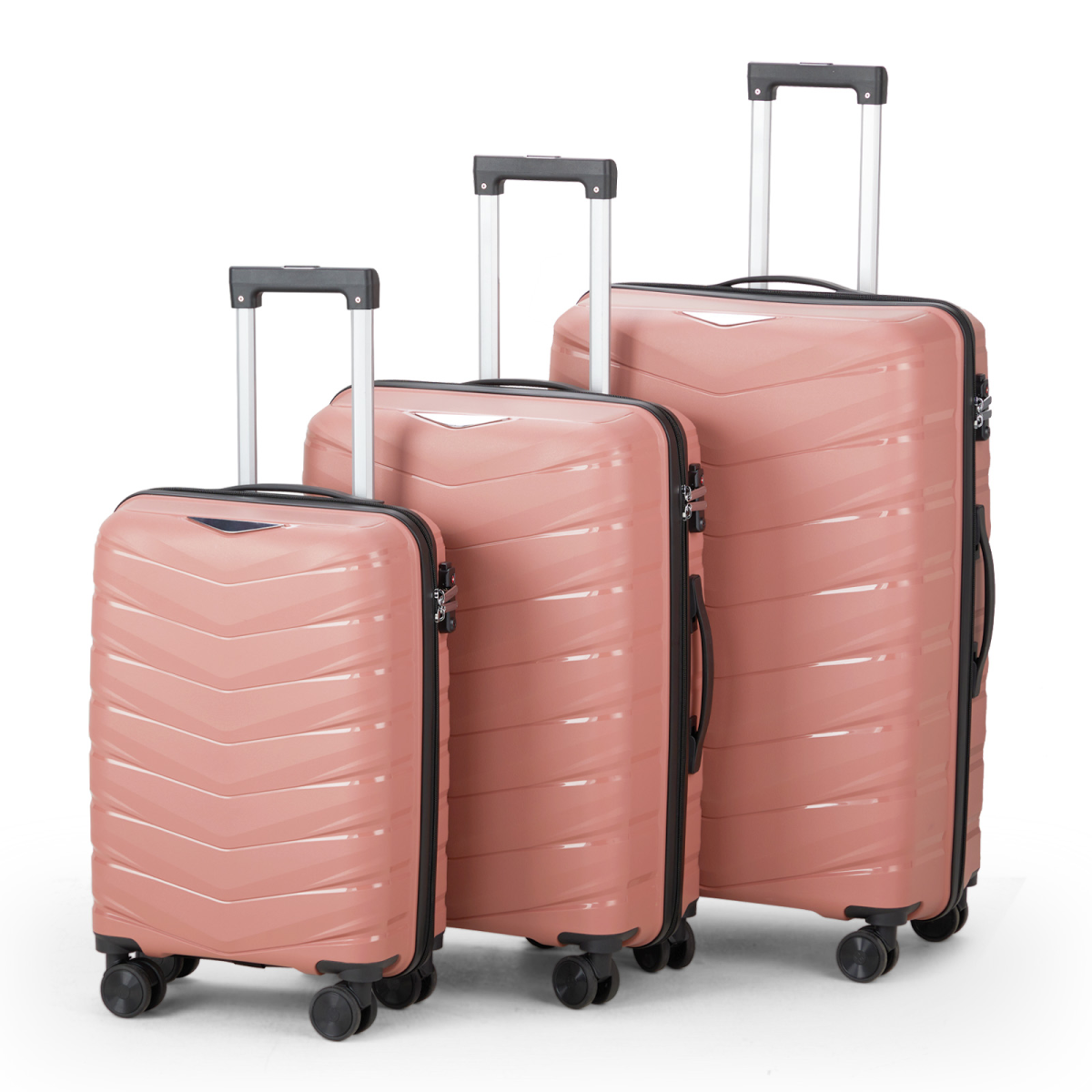 V-Stripe Elegant 3-in-1 Rose Gold PP Trolley Case - Travel in Style!