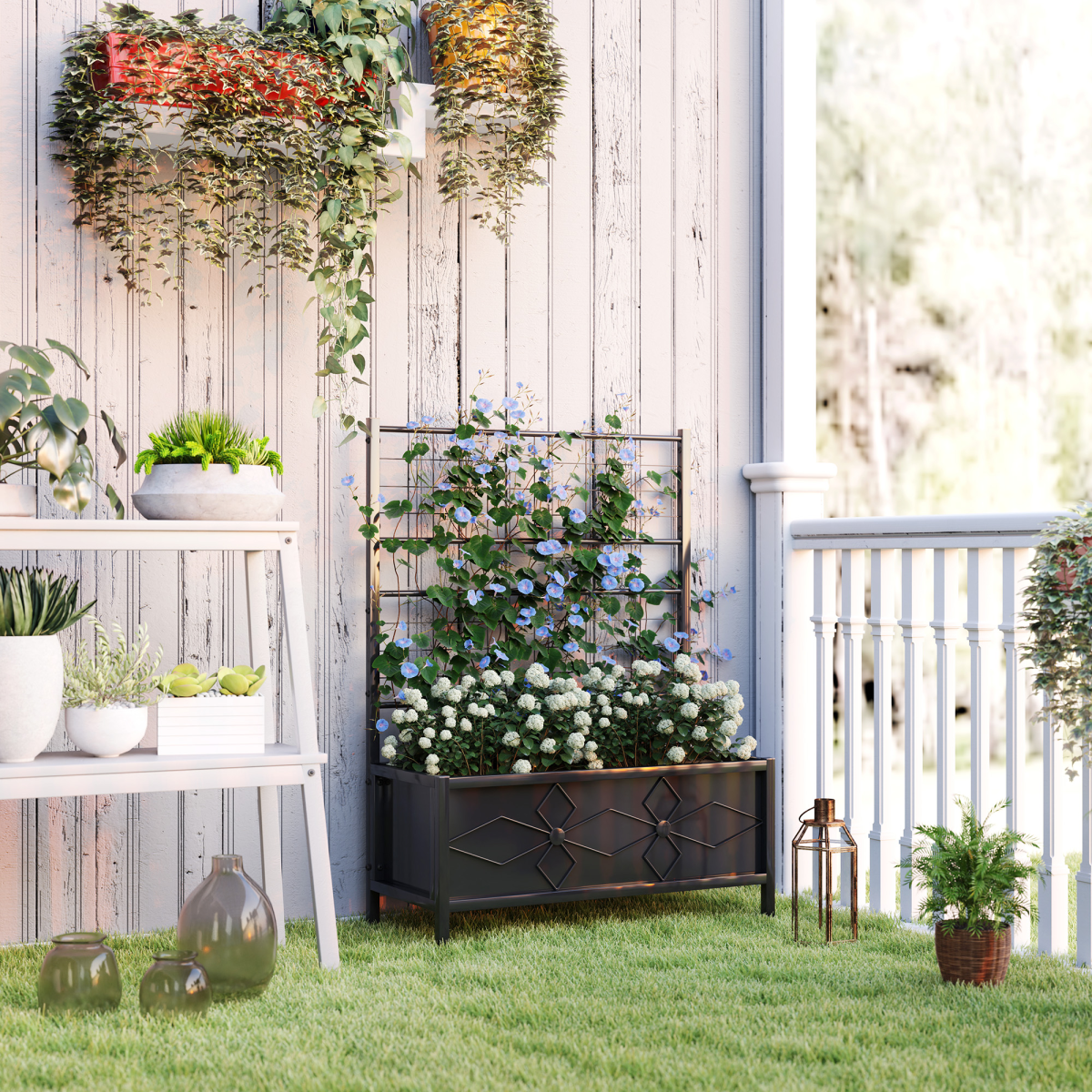 Outsunny Steel Raised Garden Bed with Trellis - Perfect for Climbing Plants!