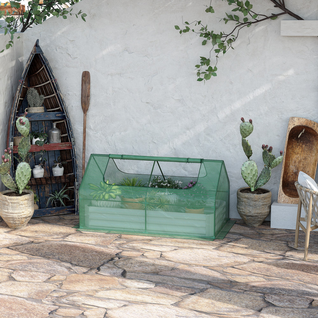 Outsunny Dual-Use Raised Garden Bed with Greenhouse & Large Viewing Window