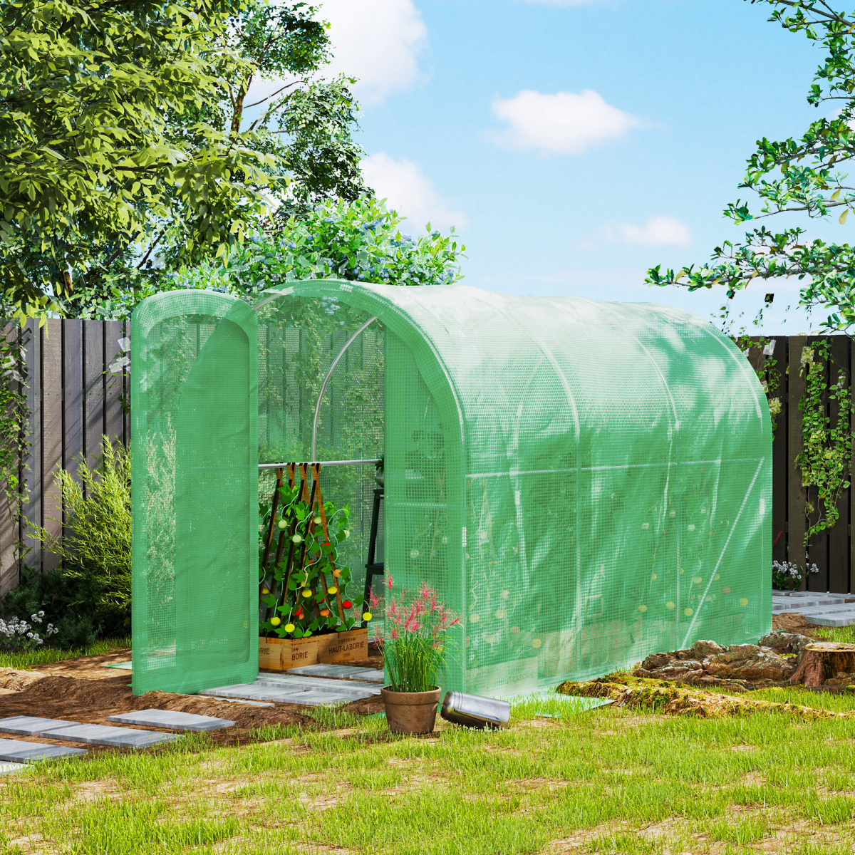 Outsunny 3 x 2 x 2m Polytunnel Greenhouse with Door, Galvanised Steel Frame