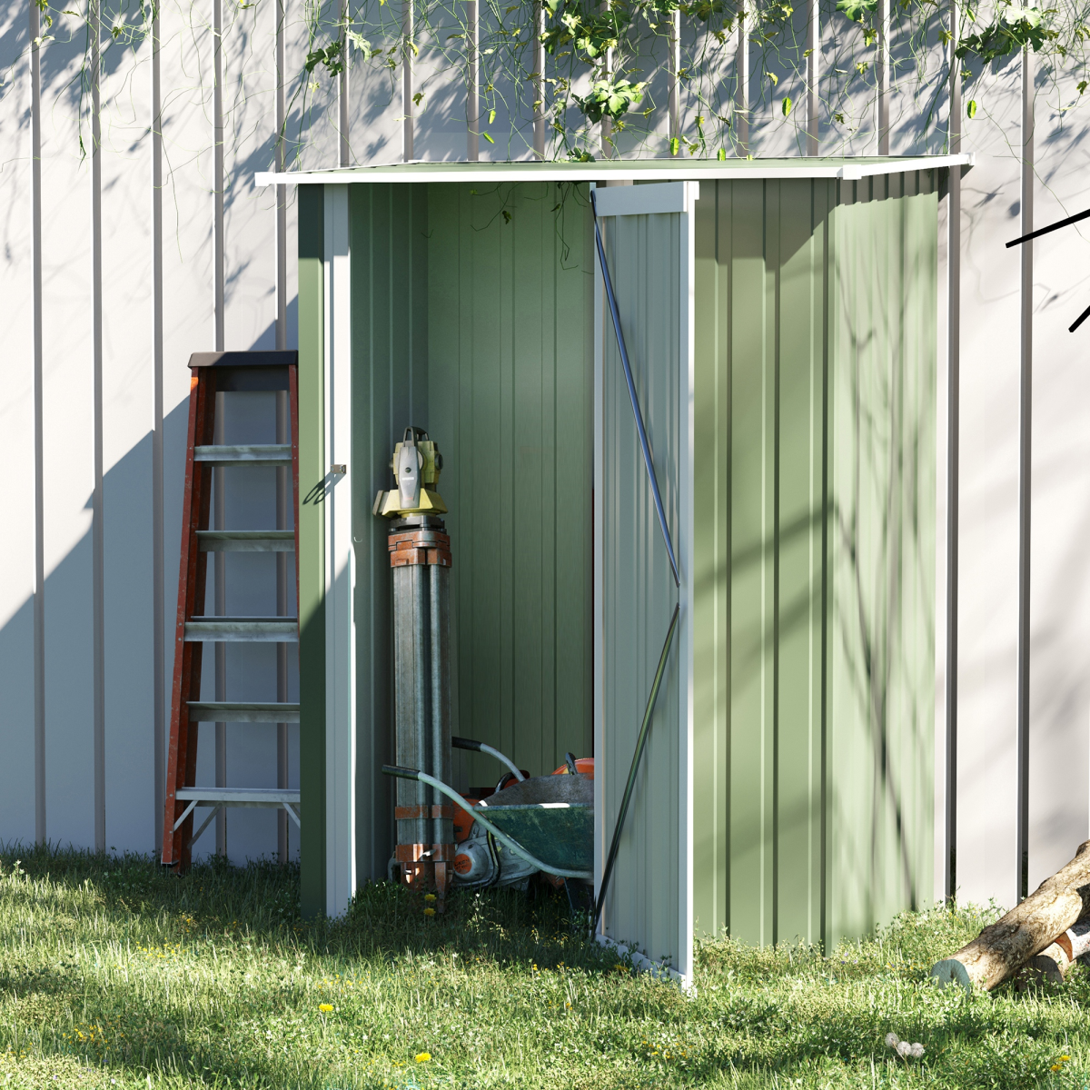 Garden Storage Shed, Sloped Roof, Lockable Door Green, 142x84x189cm