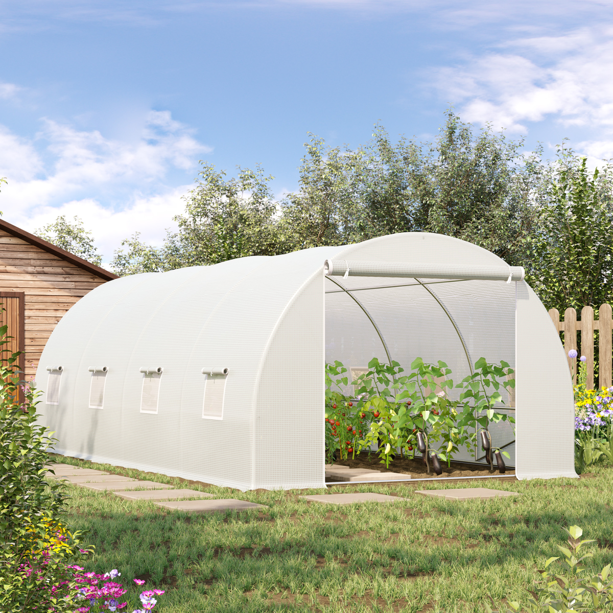 Outsunny 6 x 3 x 2 m Polytunnel Greenhouse w/ Zippered Door and 8 Windows