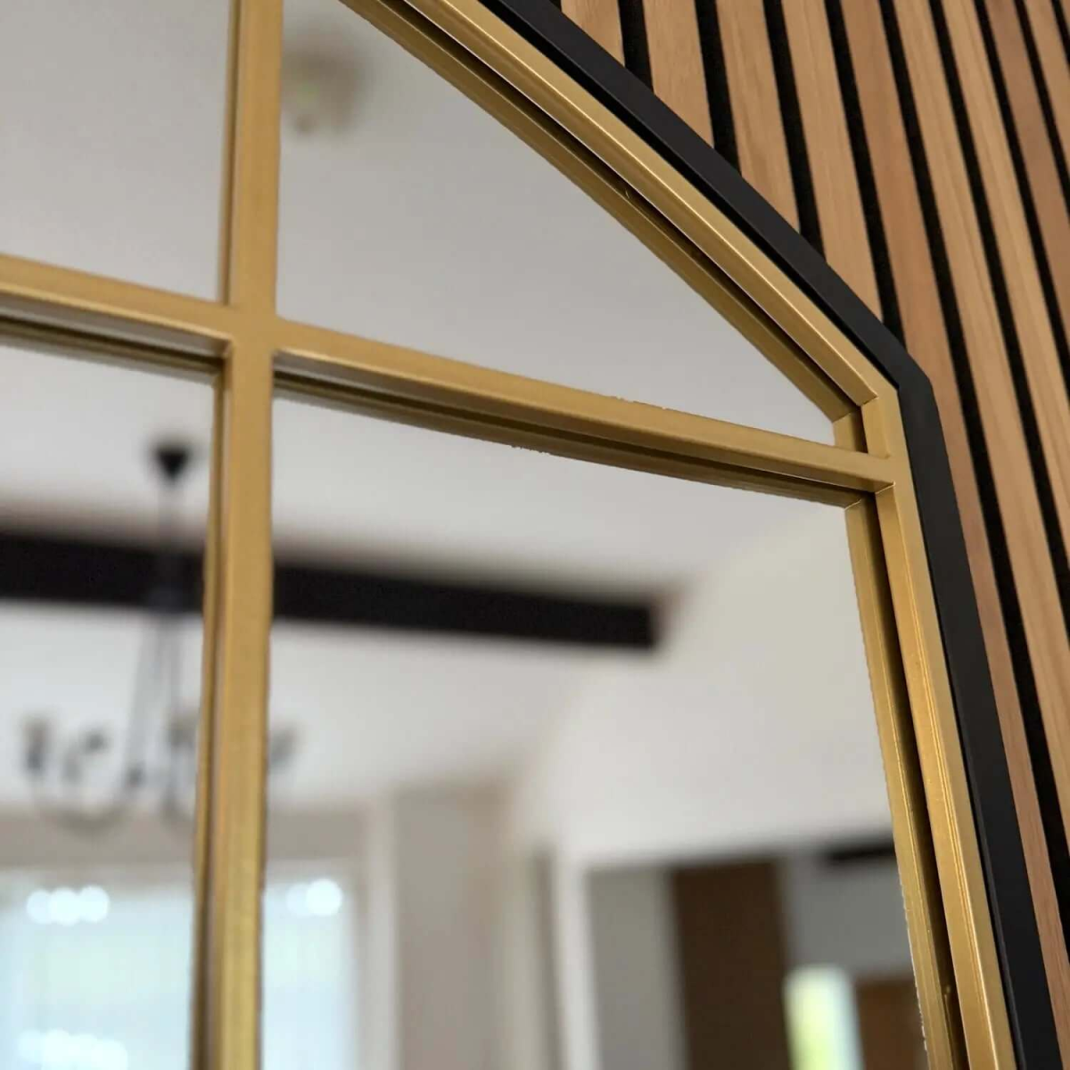Tomi - Elegant Black & Gold Arched Window Mirror | 95cm x 120cm Statement Piece