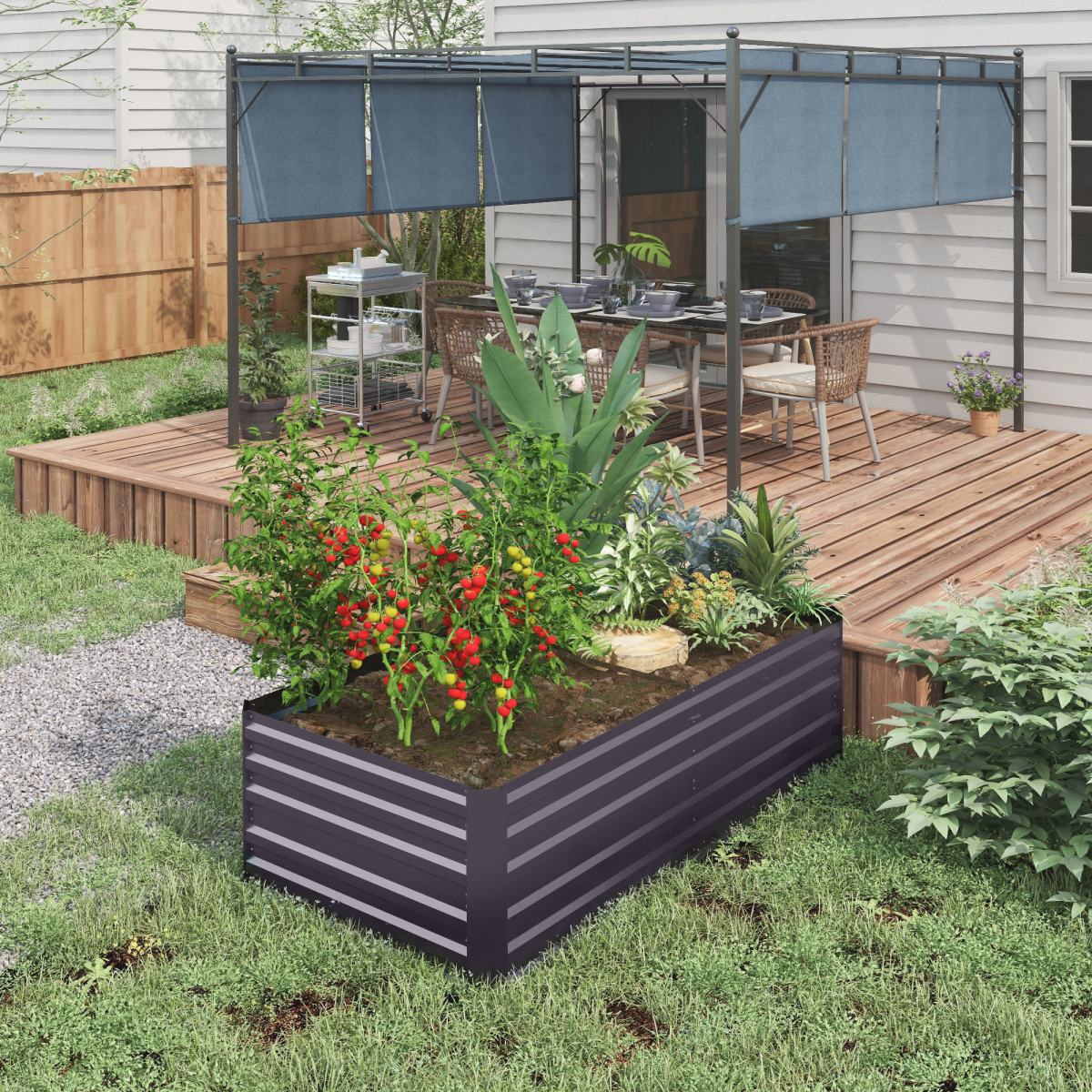 Outsunny Steel Outdoor Raised Garden Bed - Durable, Spacious & Stylish in Dark Grey