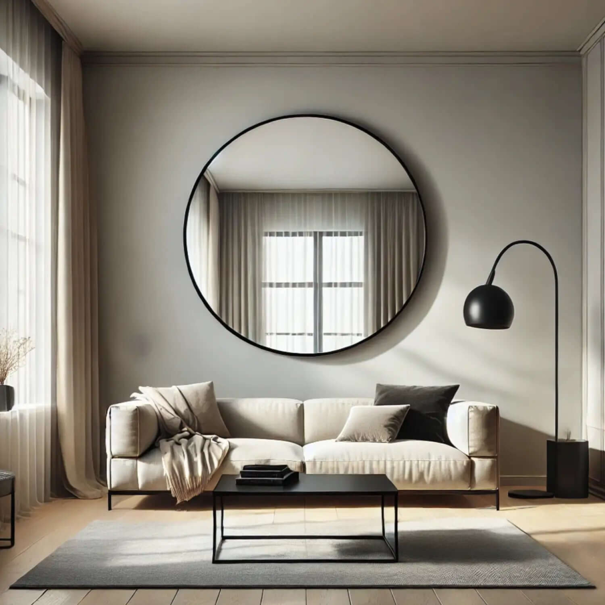 Rei Extra Large Black Metal Circle Mirror - Stylish 120cm Round Elegance