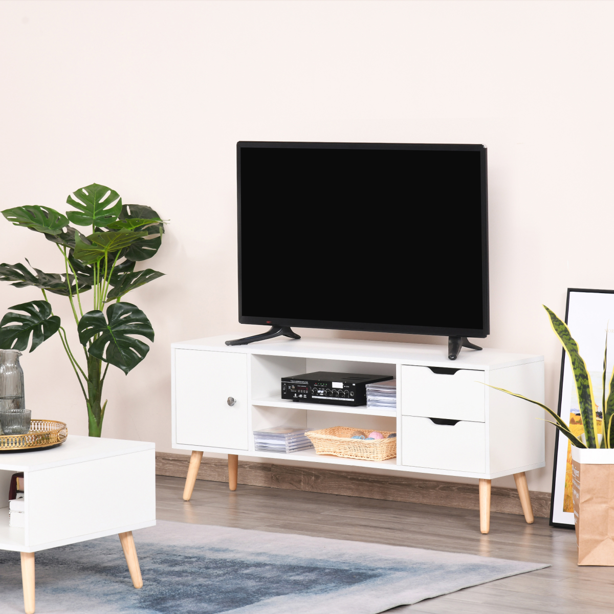Modern TV Stand  Storage Shelf Media Console Table Entertainment Center