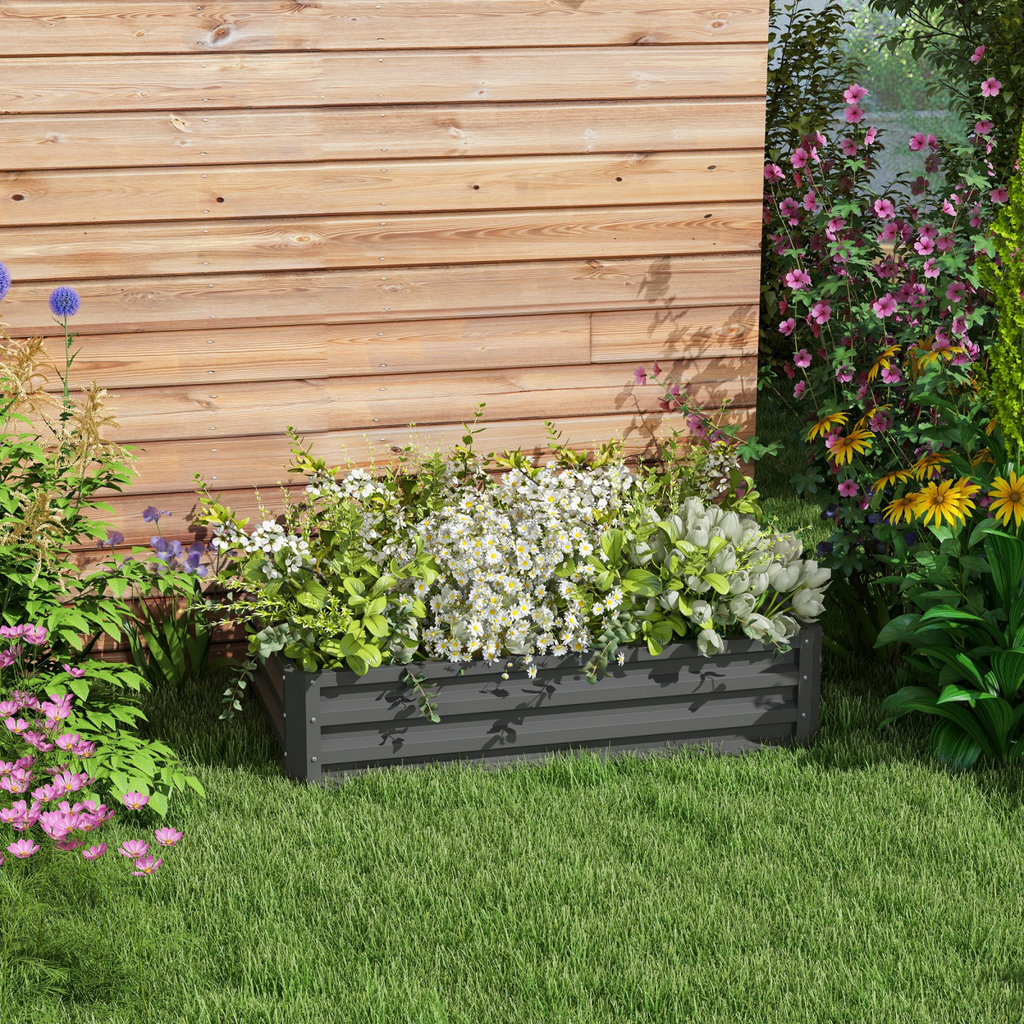 Outsunny Steel Raised Garden Bed - Stylish Elevated Planter Box in Light Grey