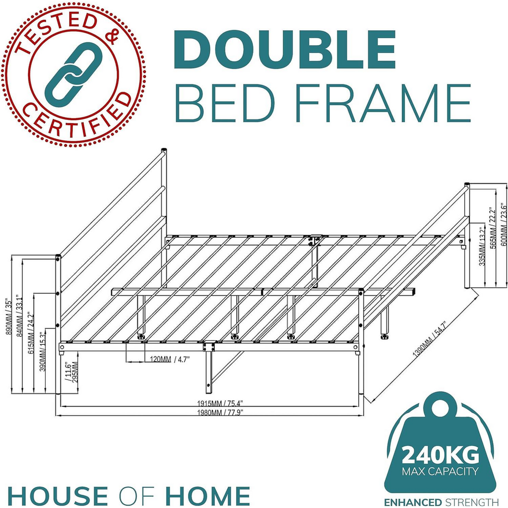 Extra Strong Double Metal Bed Frame In Black - Improved