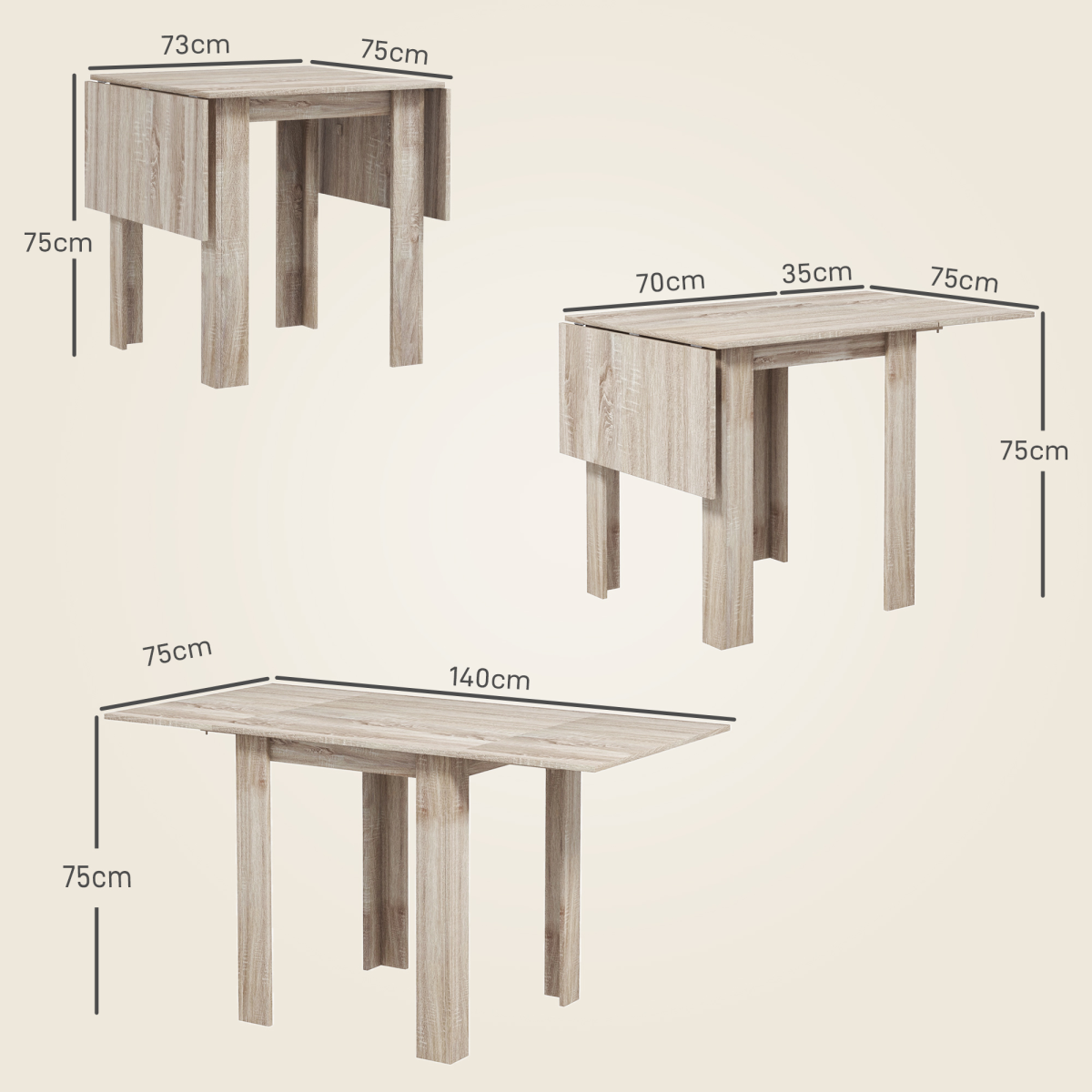 HOMCOM Folding Dining Table Extendable Kitchen Table Drop Leaf Table for 2-4