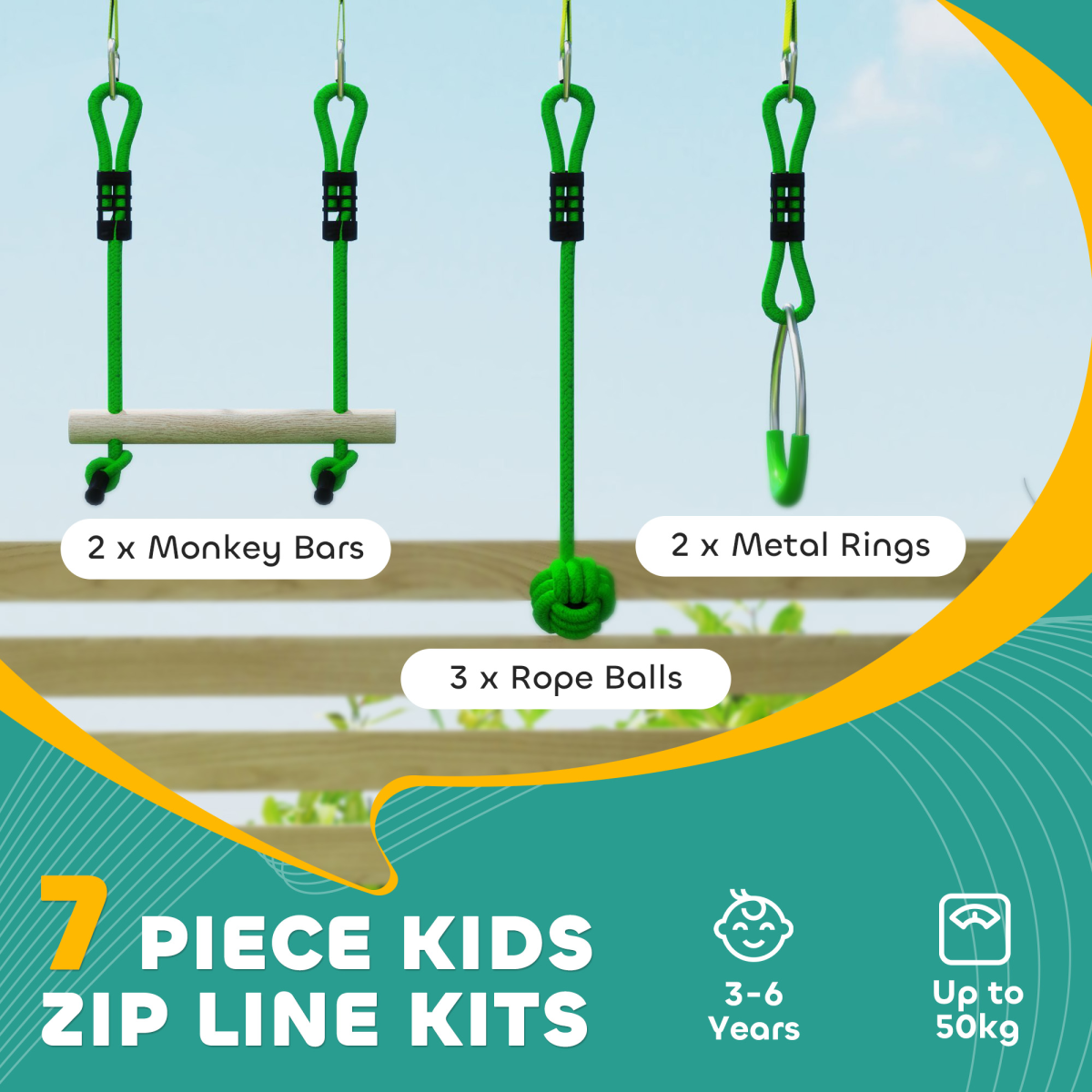 Fun Adventure Zipline Kit - Supports 50kg - Ideal for Kids' Outdoor Play
