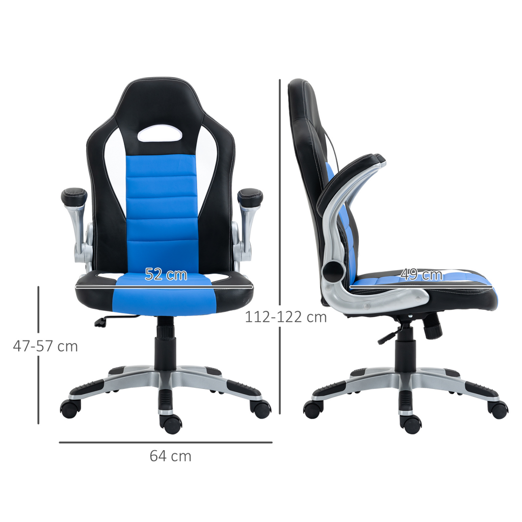 Adjustable Blue Racing Gaming Chair with Swivel Seat & Flip-Up Armrests