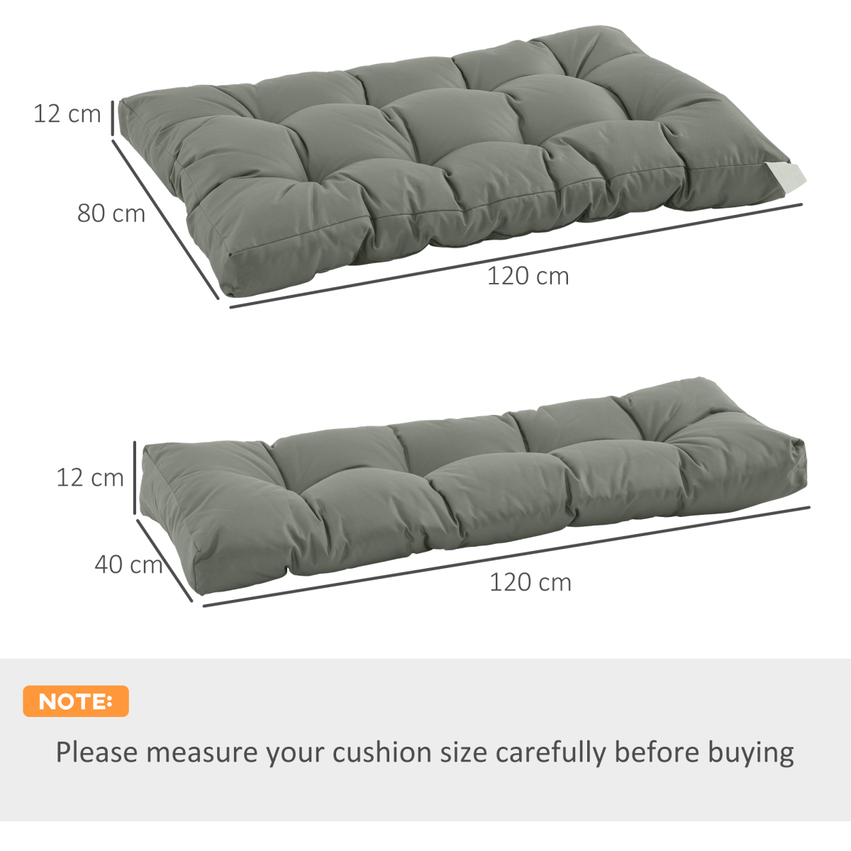 2Pcs Garden Tufted Pallet Cushion Seat Pad Back Cushion Patio Dark Grey