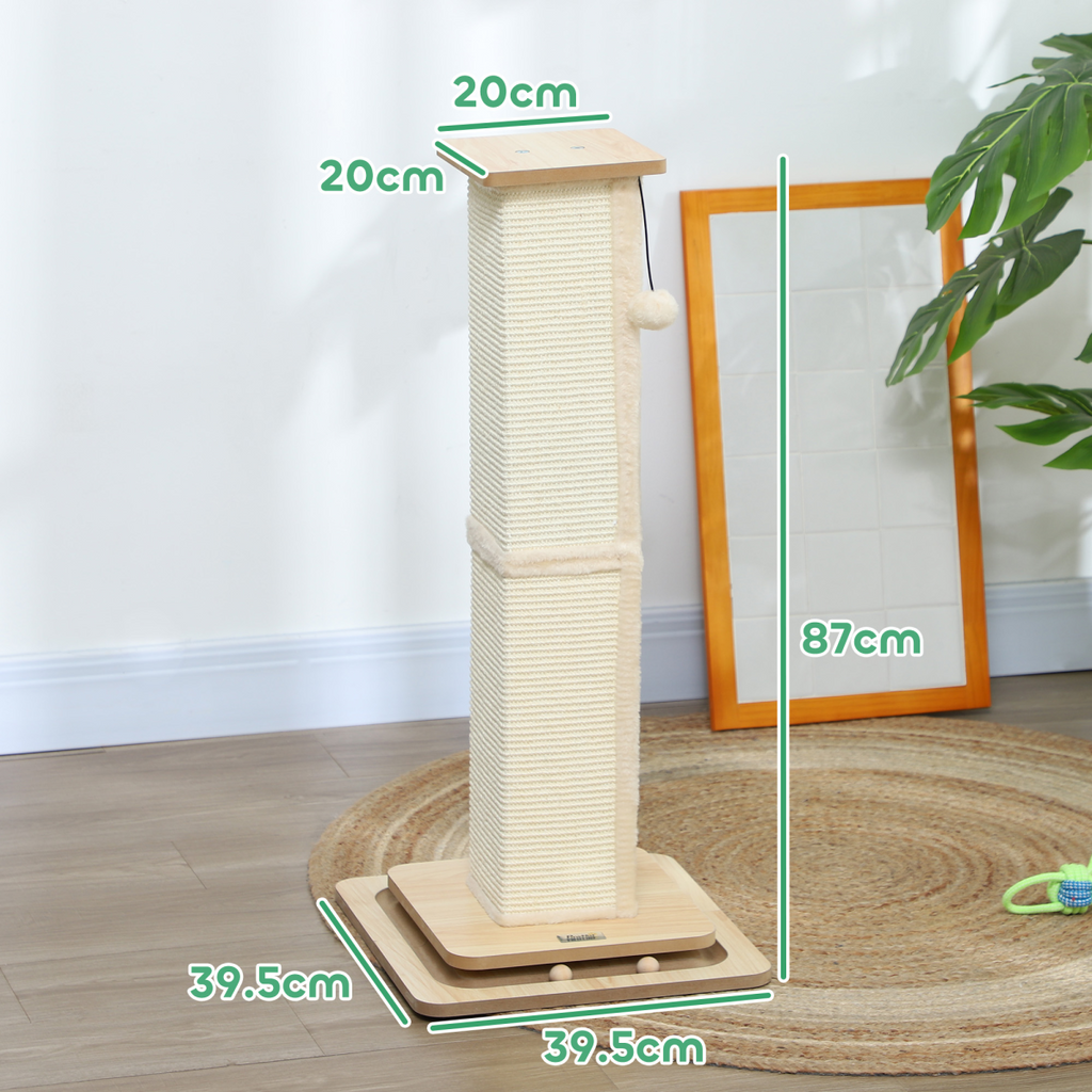 PawHut 87cm Cat Scratching Post 3 in 1 Cat Scratcher w/ Track Ball Toy