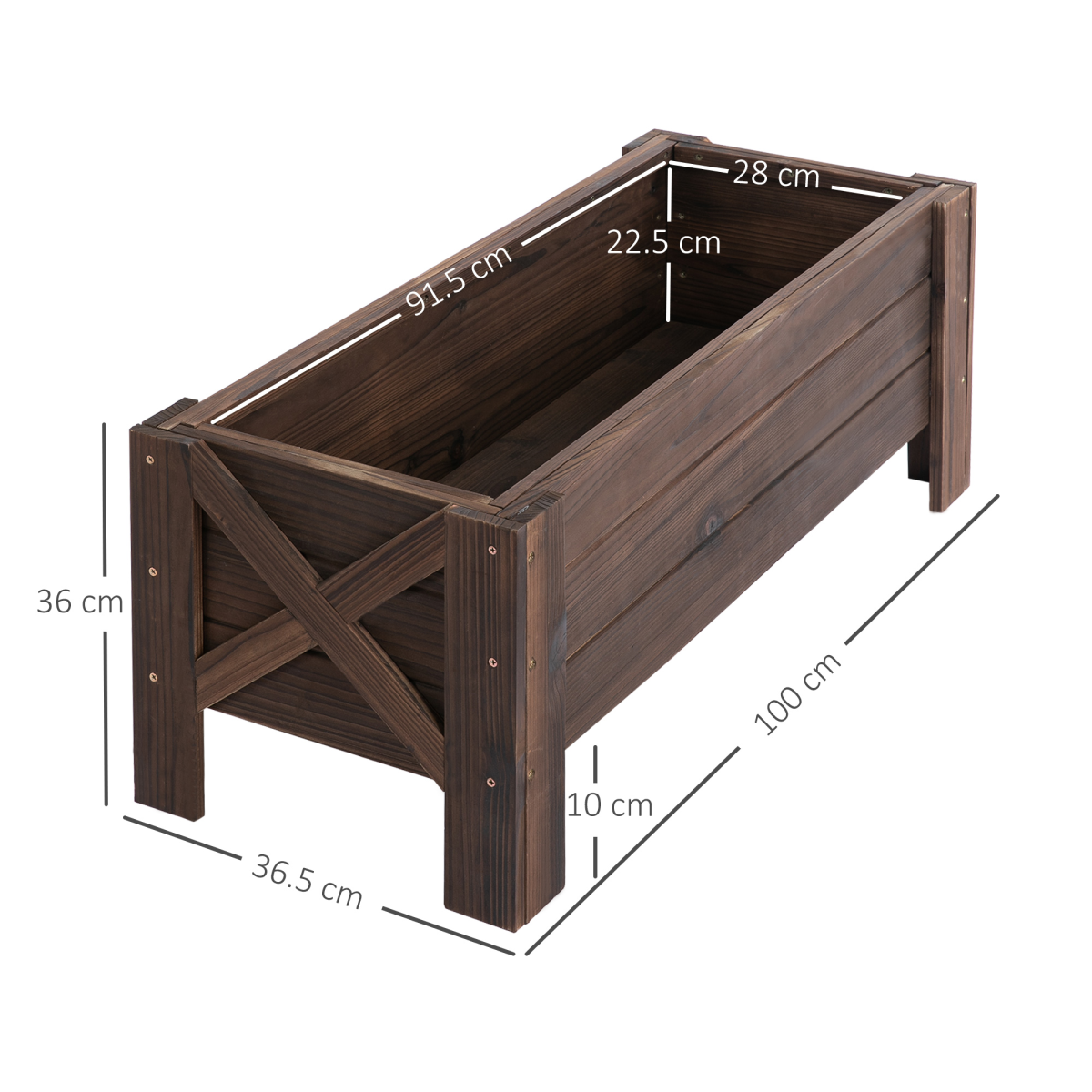 Wooden Garden Raised Bed Planter Grow Containers Pot, 100x36.5x36cm Outsunny