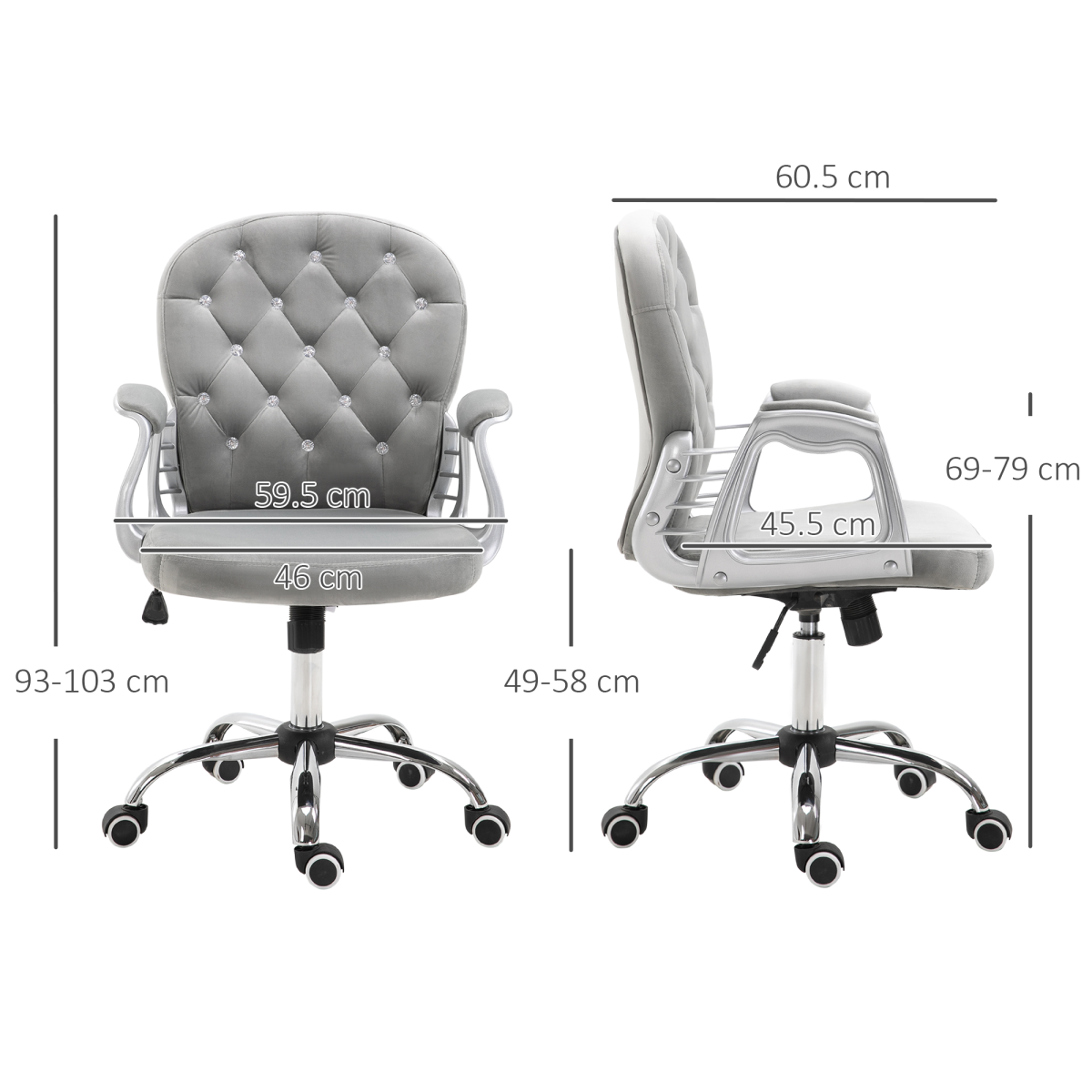 Sparkling Elegance: Ergonomic Velvet Diamond-Tufted Office Chair in Grey