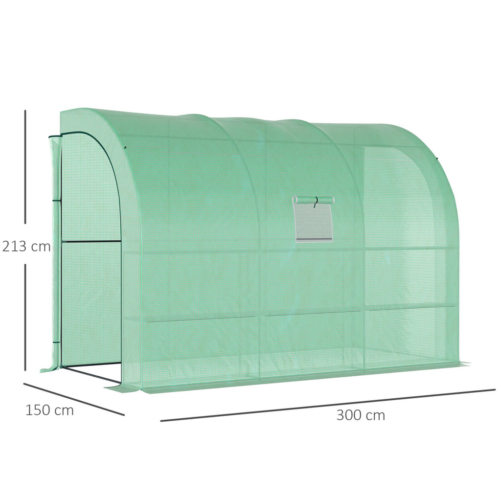 Outsunny 300cm Walk-In Greenhouse with PE Cover & 3-Tier Shelving - Green