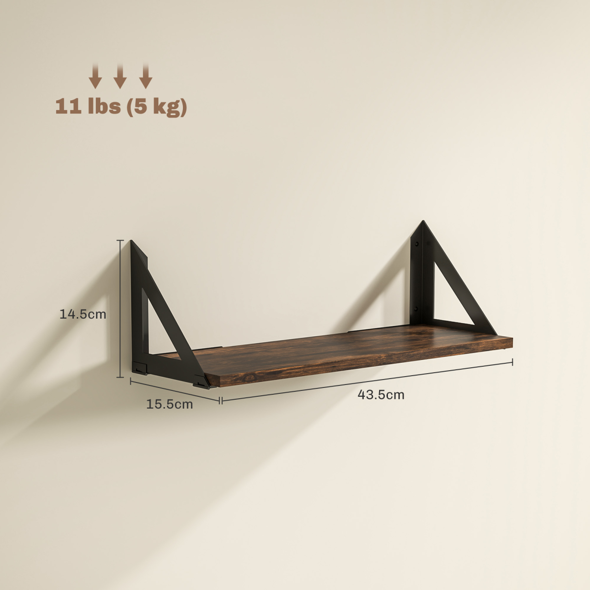 HOMCOM Set of 3 Vintage Wall Shelves for Living Room Rustic Brown