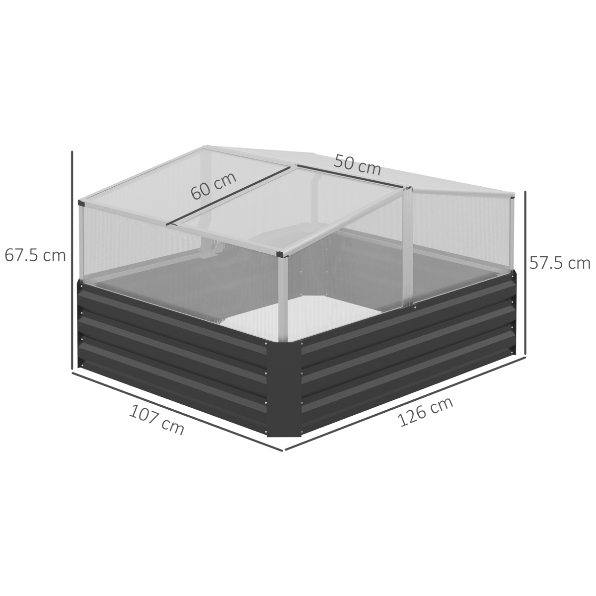 Outsunny Galvanized Raised Garden Bed with Greenhouse Cover - Dark Grey Masterpiece