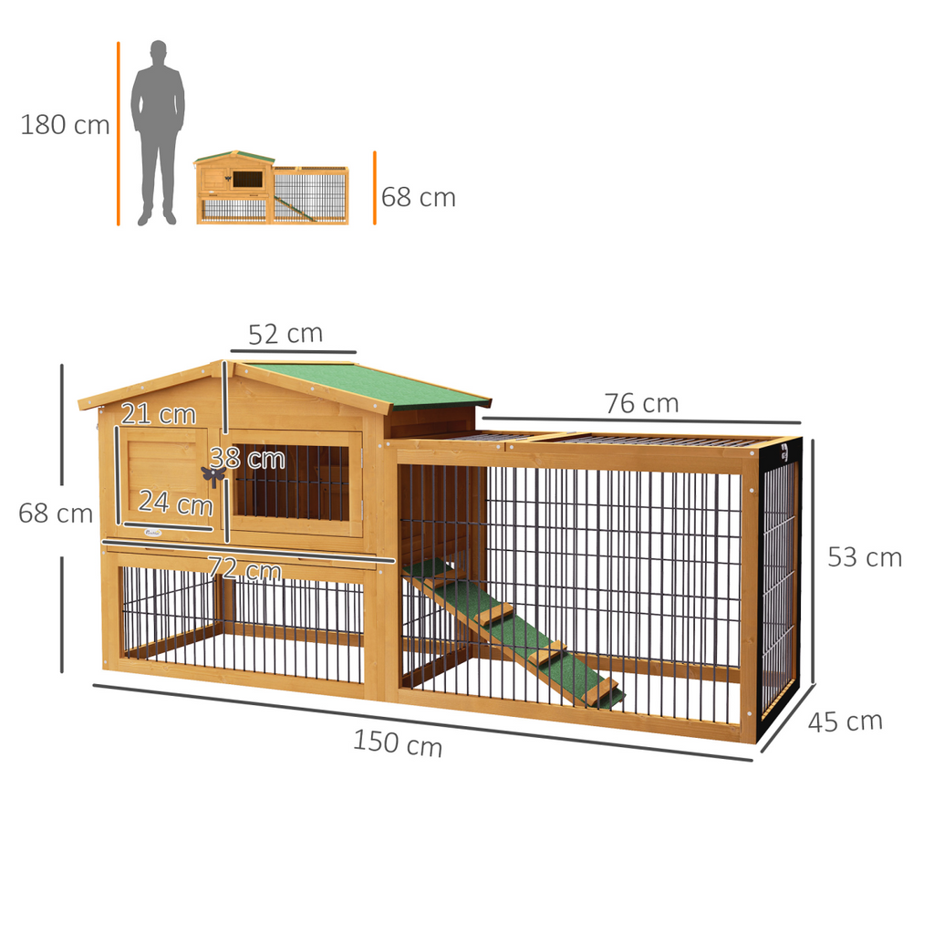 Pawhut Rabbit Hutch Pet House Outdoor Run Design w/ Water-Resistant Paint Ramp