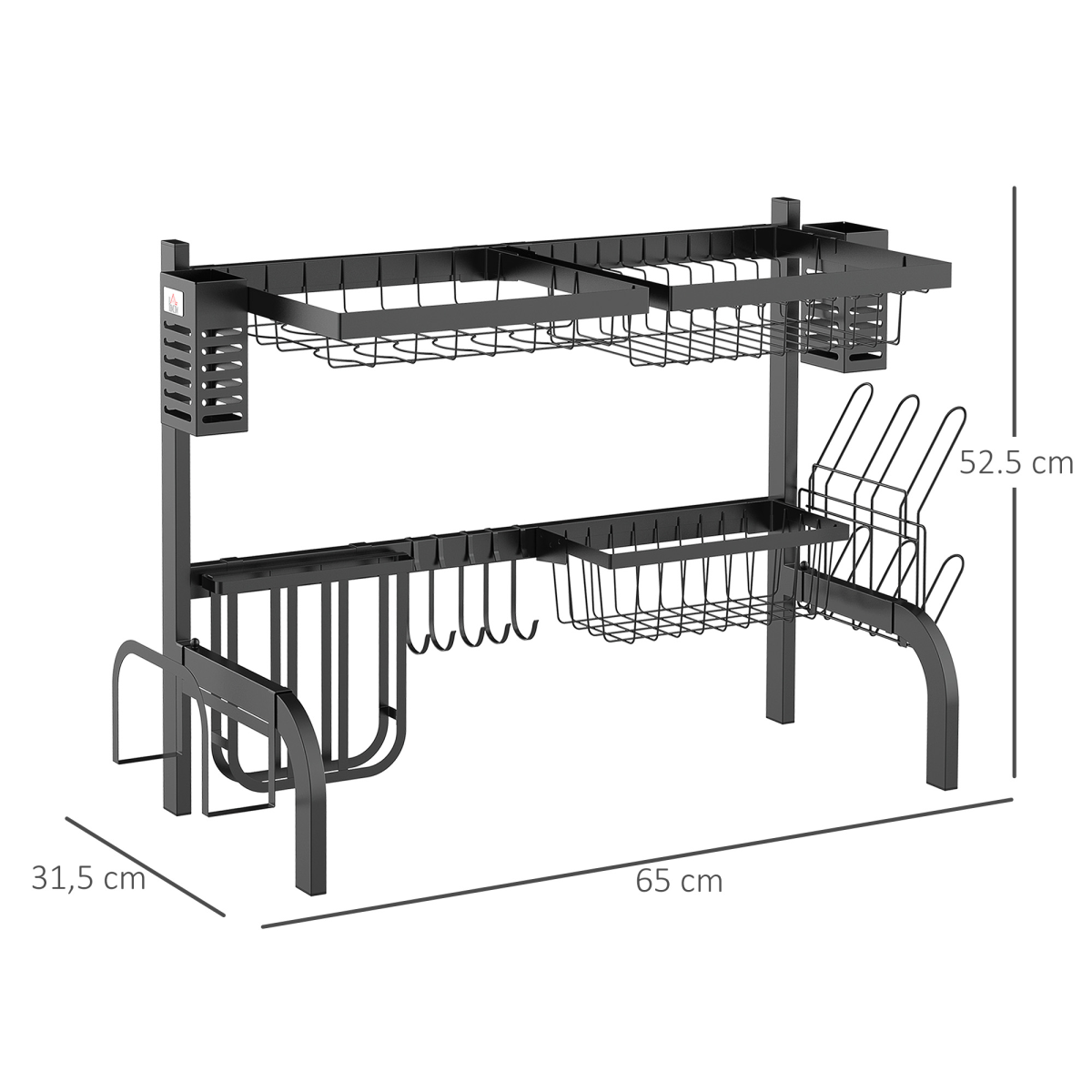 HOMCOM Over The Sink Dish Drainer Rack, 2 Tier Dish Rack for Kitchen, Black