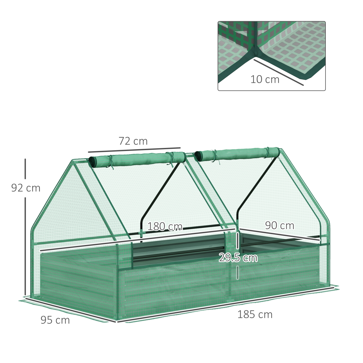 Outsunny Raised Garden Bed Planter Box with Greenhouse, Green and Dark Grey