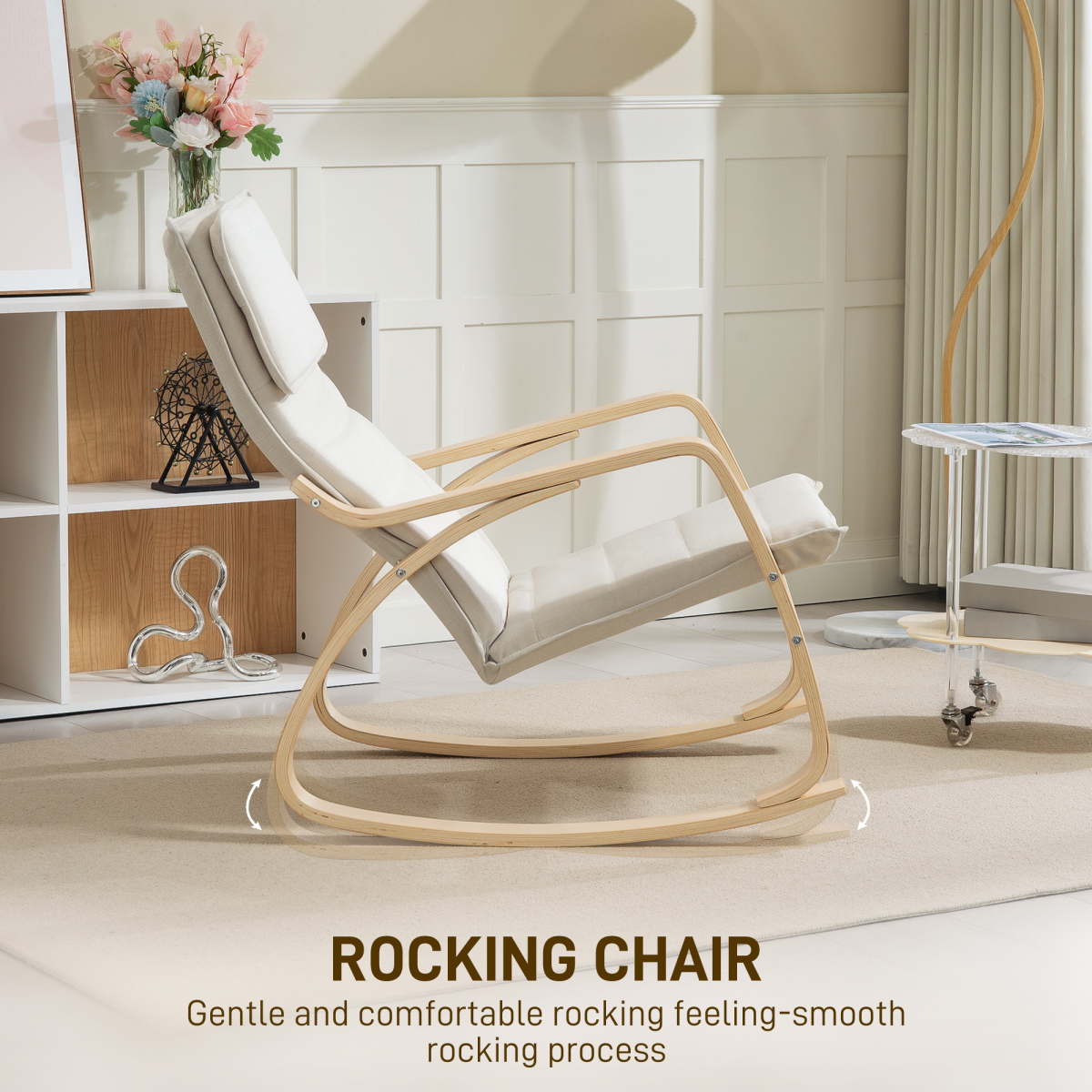 HOMCOM Comfortable Relax Rocking Chair with High Back, Cream White