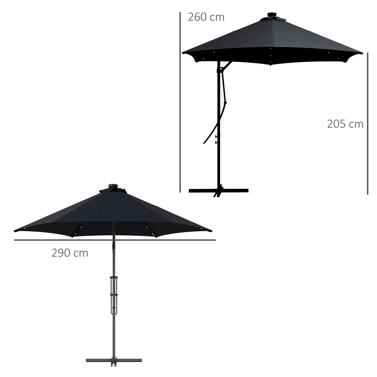 Outsunny 3(m) Cantilever Garden Parasol Umbrella W/ Solar LED and Cover, Black