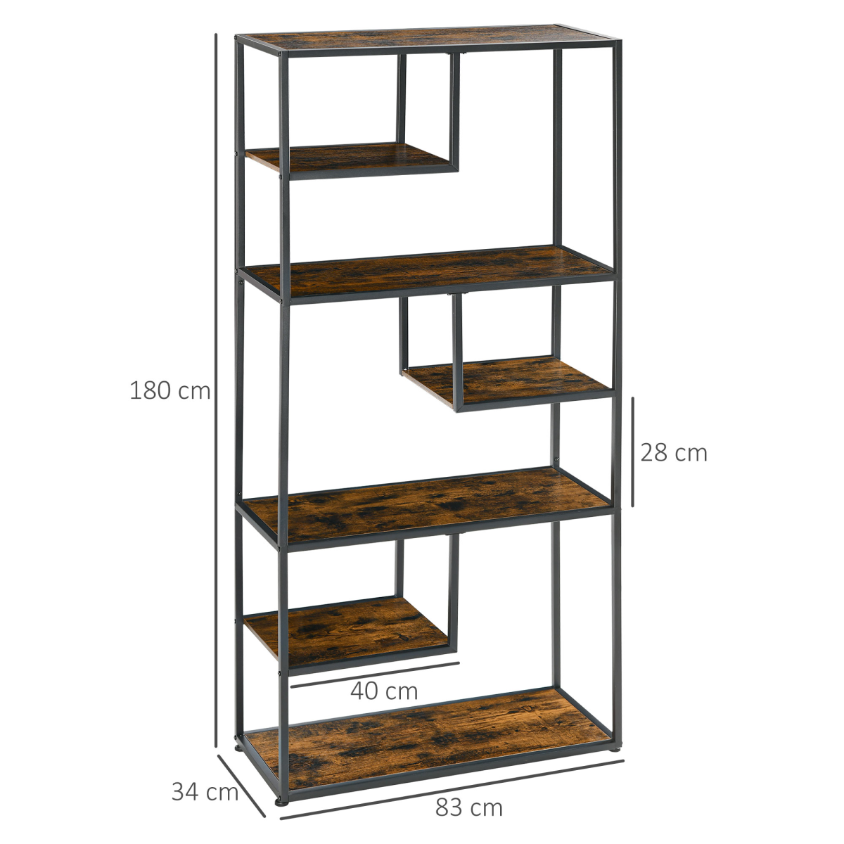 HOMCOM Industrial 7-Tier Storage Shelf - Stylish Free-Standing Bookcase