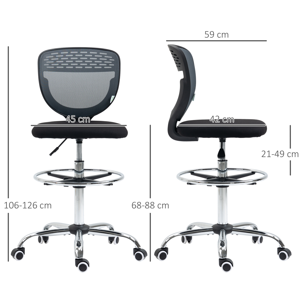 Vinsetto Adjustable Draughtsman Chair - Comfort & Support for Tall Offices