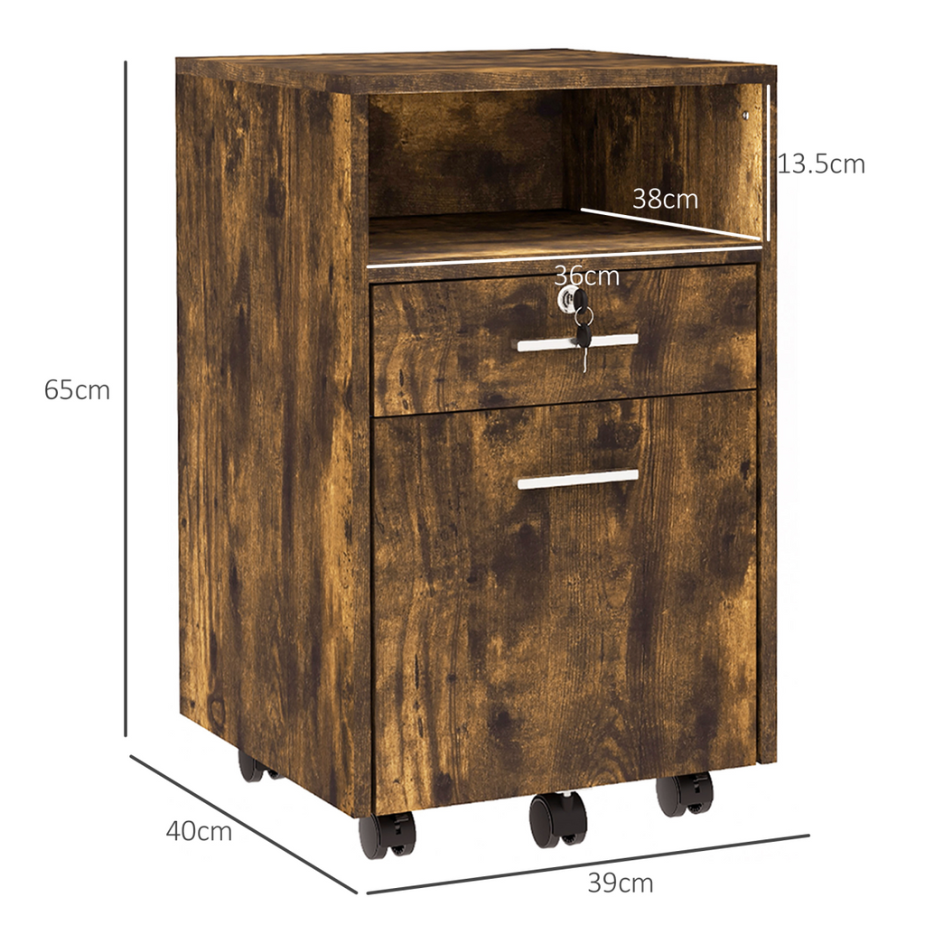 Vinsetto Rustic Mobile File Cabinet - Lockable, Wheeled & Stylish Storage Solution