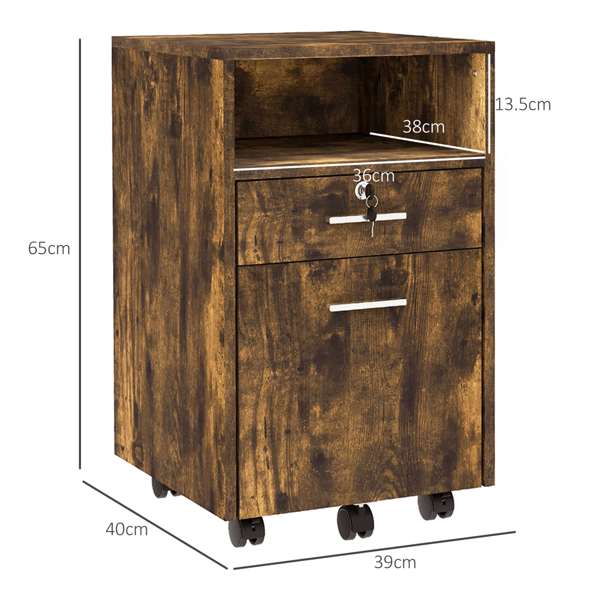 Vinsetto Rustic Mobile File Cabinet - Lockable, Wheeled & Stylish Storage Solution