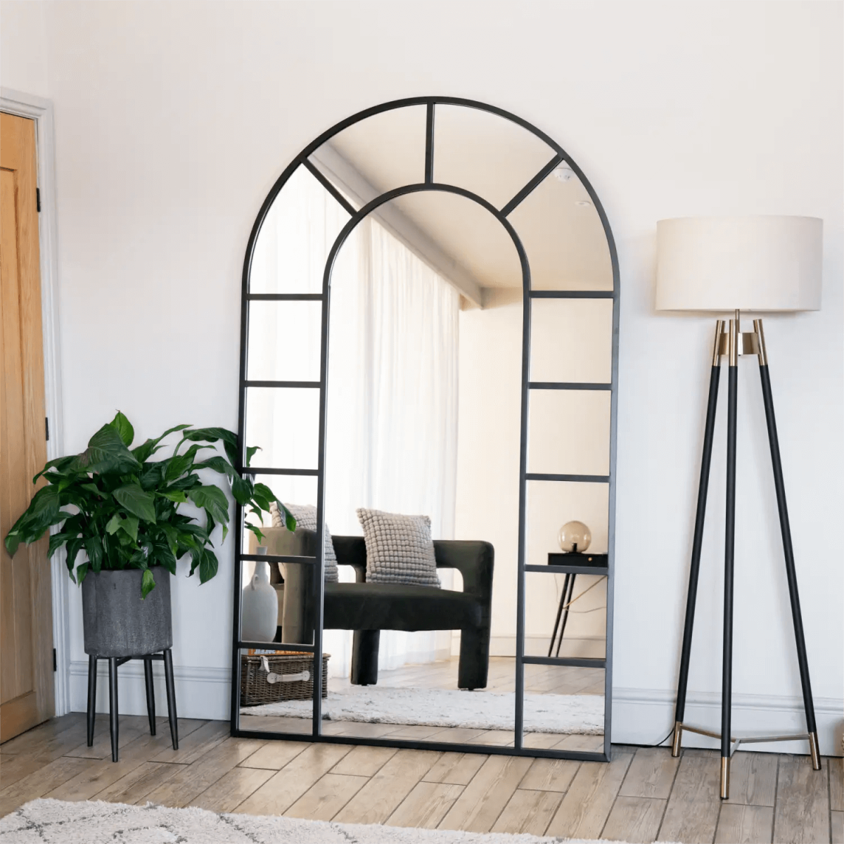 Transform Your Space: Mio Extra-Large Black Metal Arched Window Mirror