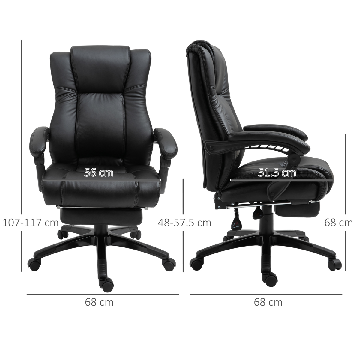 Executive Home Office Chair High Back Recliner, w/ Foot Rest, Black Vinsetto