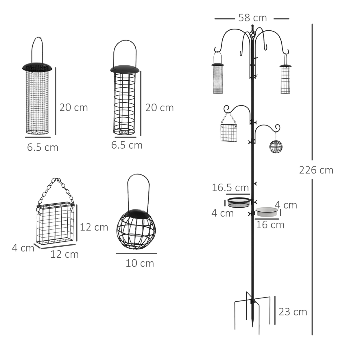 Bird Feeding Station Kit Wild Bird Feeder Pole w/ 6 Hooks 4 Hanging Feeders