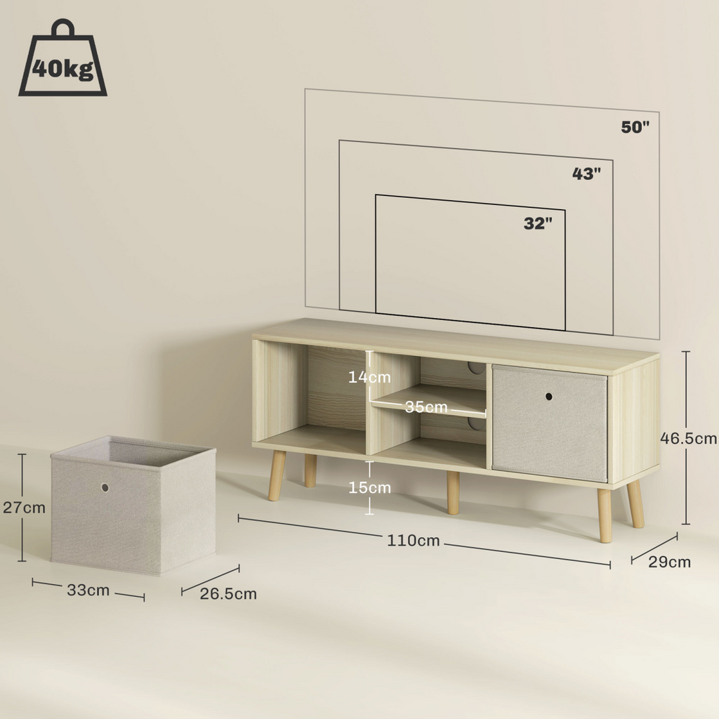 HOMCOM Modern TV Cabinet Stand w/ Shelves & Drawers, Bedroom Natural