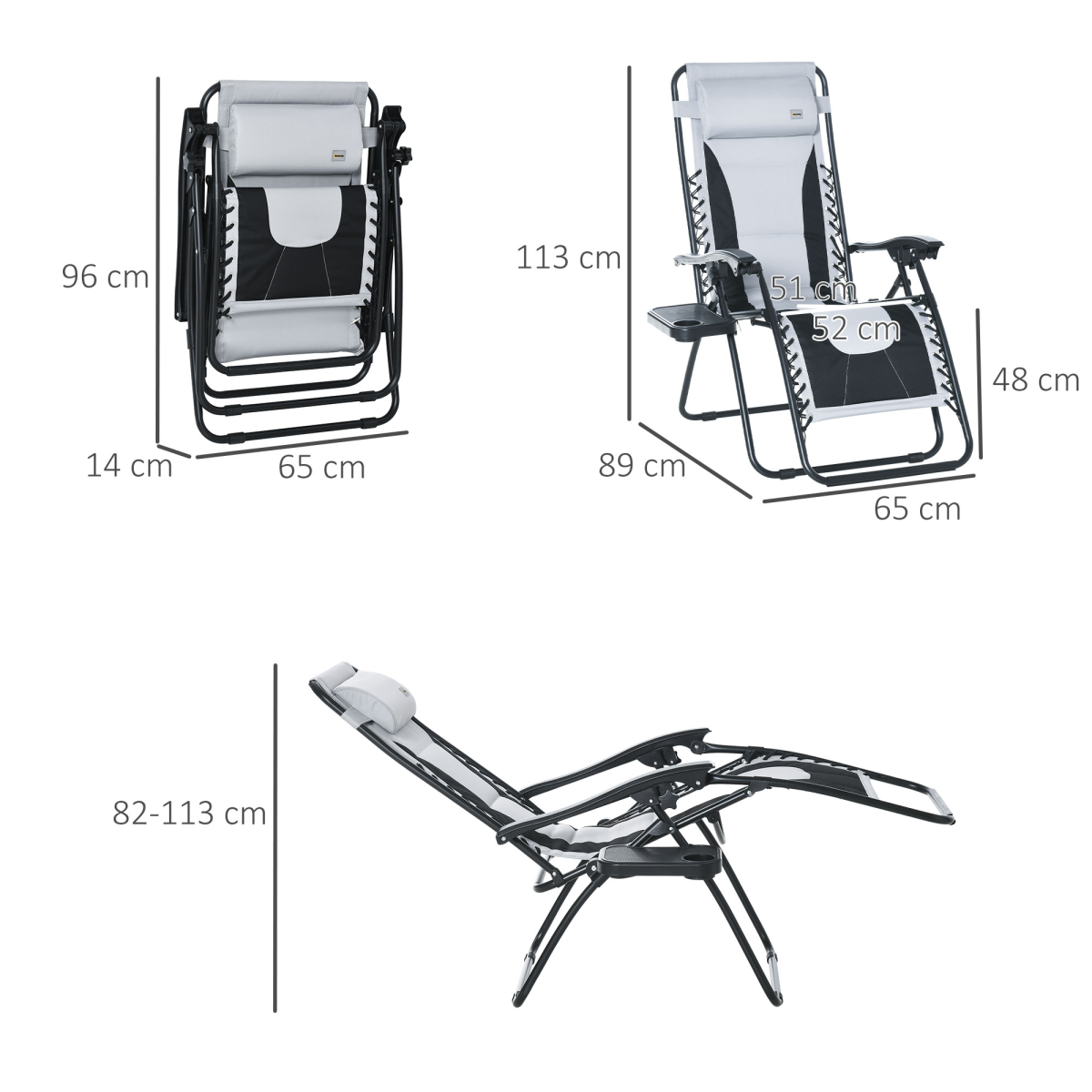 Zero Gravity Folding Recliner, Cup Holder, Adjustable Light Grey