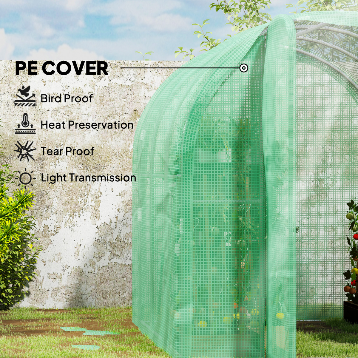 Outsunny 3 x 2 x 2m Polytunnel Greenhouse with Door, Galvanised Steel Frame