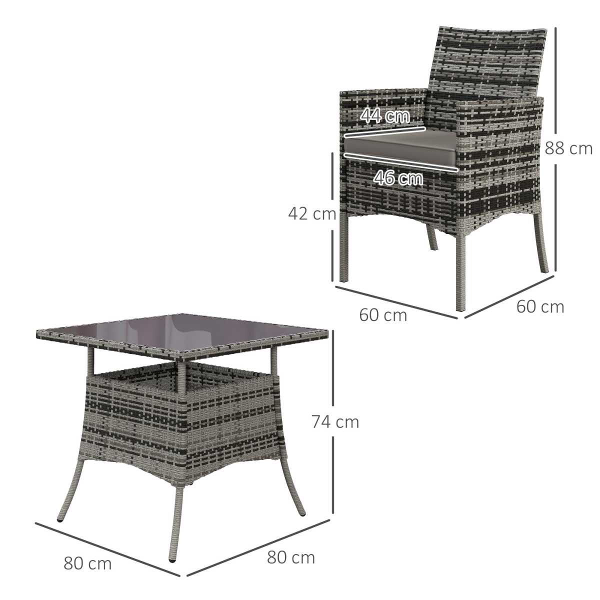 Outsunny 4 Seater Rattan Garden Furniture Set w/ Tempered Glass Tabletop - Grey