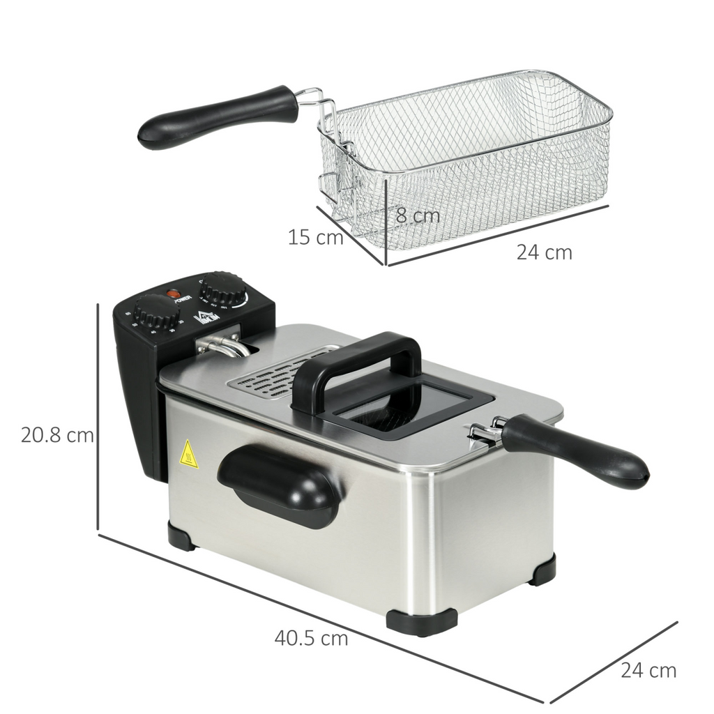HOMCOM 3 Litre Deep Fat Fryer with Adjustable Temperature, 60min Timer, 2000W