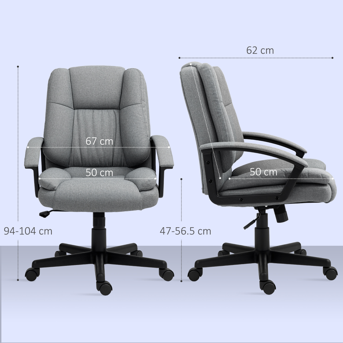 Ergonomic HOMCOM Swivel Office Chair - Comfortable Grey Mid Back with Armrests