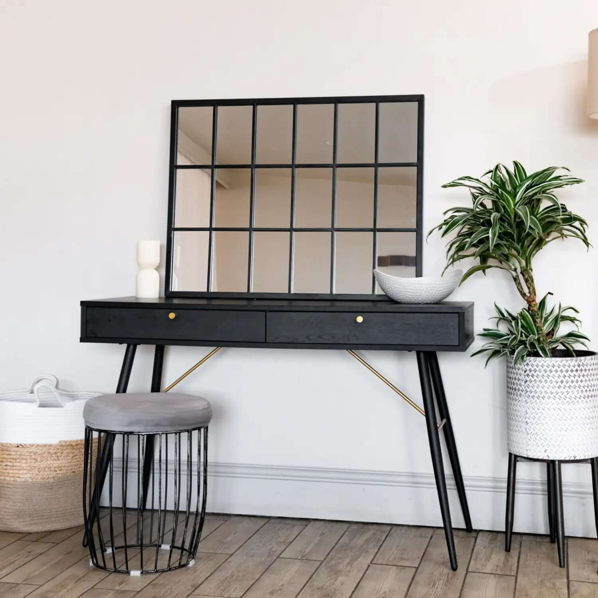 Kyō Black Metal Lattice Window Mirror - Stylish 90cm x 70cm Home Accent