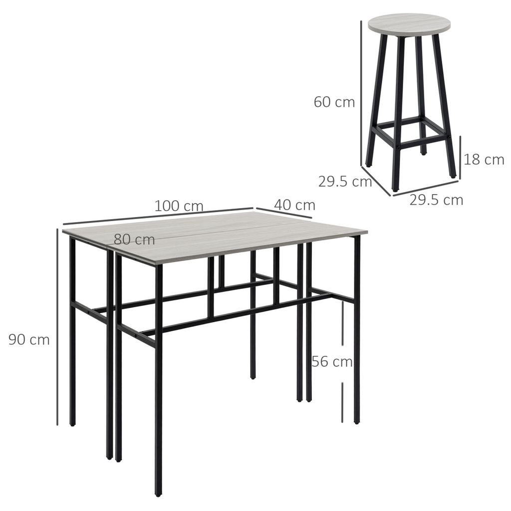 6-Piece Bar Table Set, 2 Breakfast Tables with 4 Stools,Grey