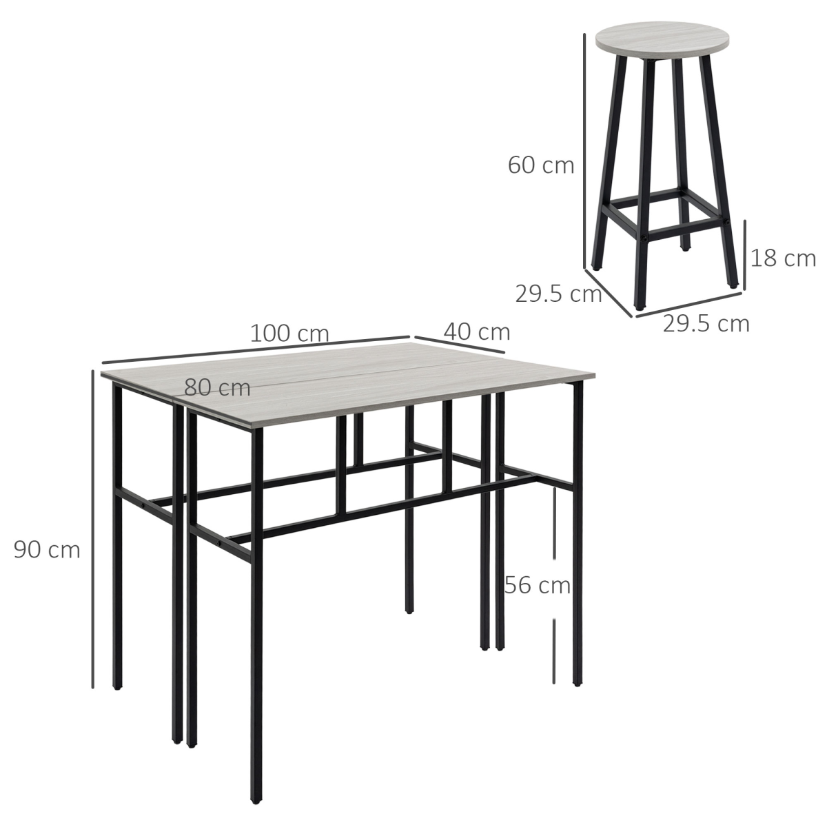 6-Piece Bar Table Set, 2 Breakfast Tables with 4 Stools,Grey