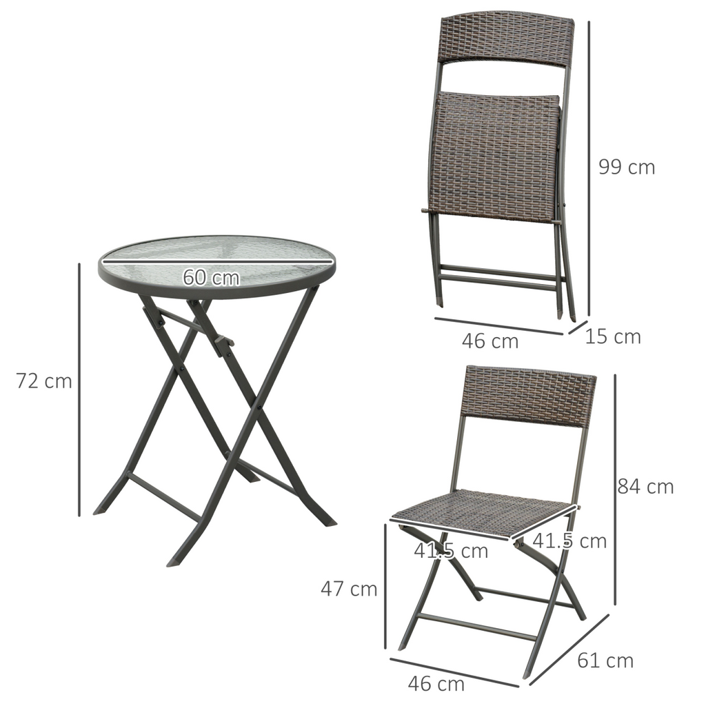 3pc Wicker Rattan Bistro Set-Brown